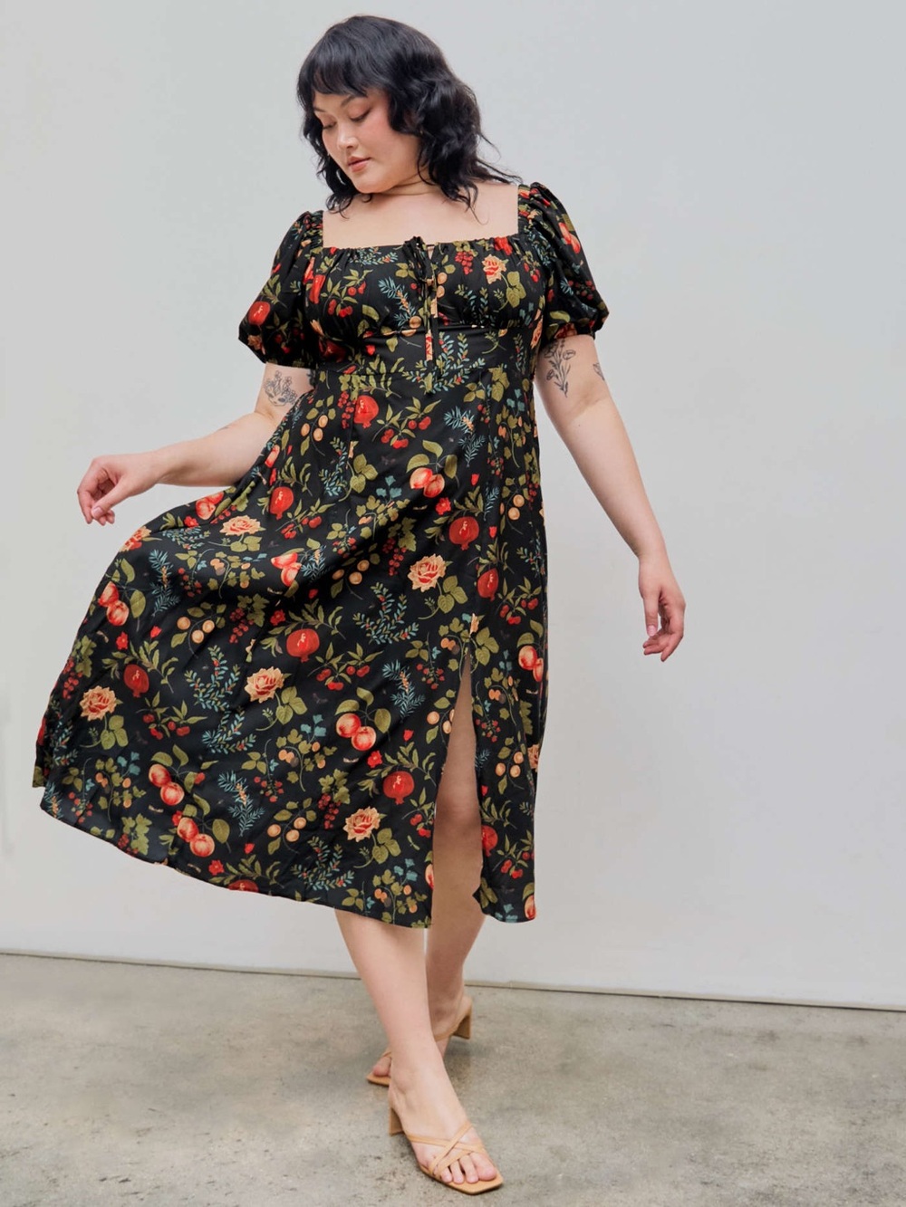 Cider NWOT Black Floral Off The Shoulder Midi Dress Size 3X - Picture 4 of 9